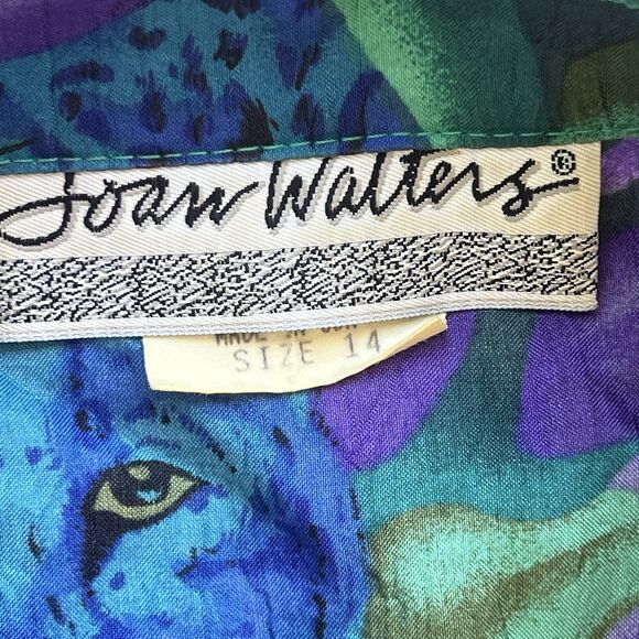 Joan Walters Vintage 80’s Jungle Blue Cheetah Jumpsuit Green Purple Size 14 USA - Picture 3 of 11